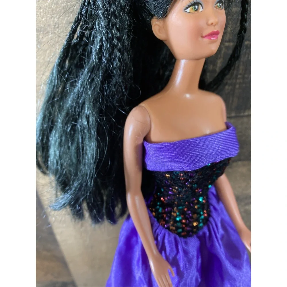 Vintage 90s Barbie‎ Doll Christie Dark Braided Hair Purple Sequin Party Dress